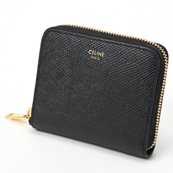 CELINE Small Zip Wallet Essential Grained Calfskin Black E-157135 - Picture 1 of 8